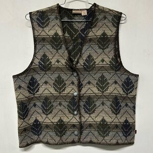 Vintage Woolrich Outdoor Wear Leaf Vest Boho Nature Wool Blend